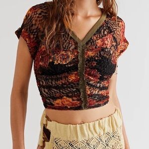 NWOT Free People Solana Lace Crop Top Black and Orange S/P